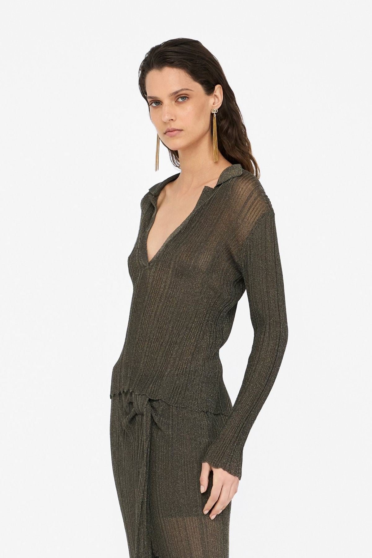Liu Jo Lurex Polo Yaka Triko