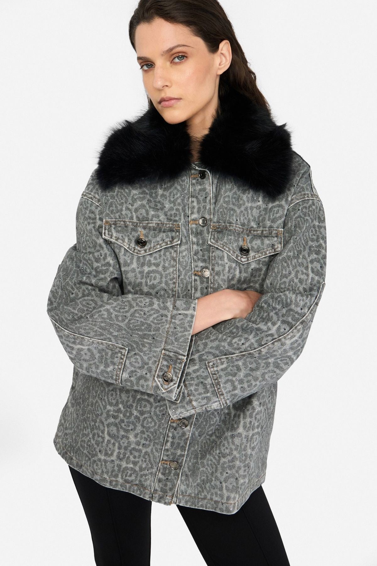 Liu Jo Leopar Desenli Jean Kapitone Ceket