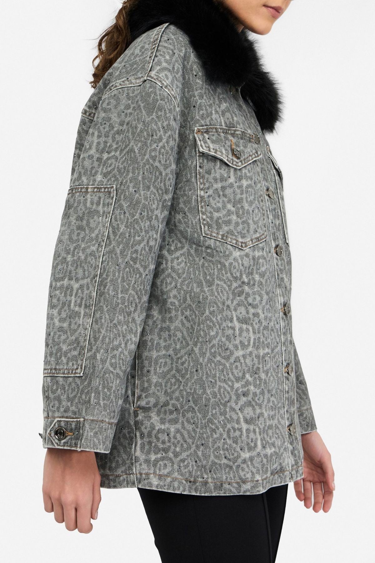 Liu Jo Leopar Desenli Jean Kapitone Ceket