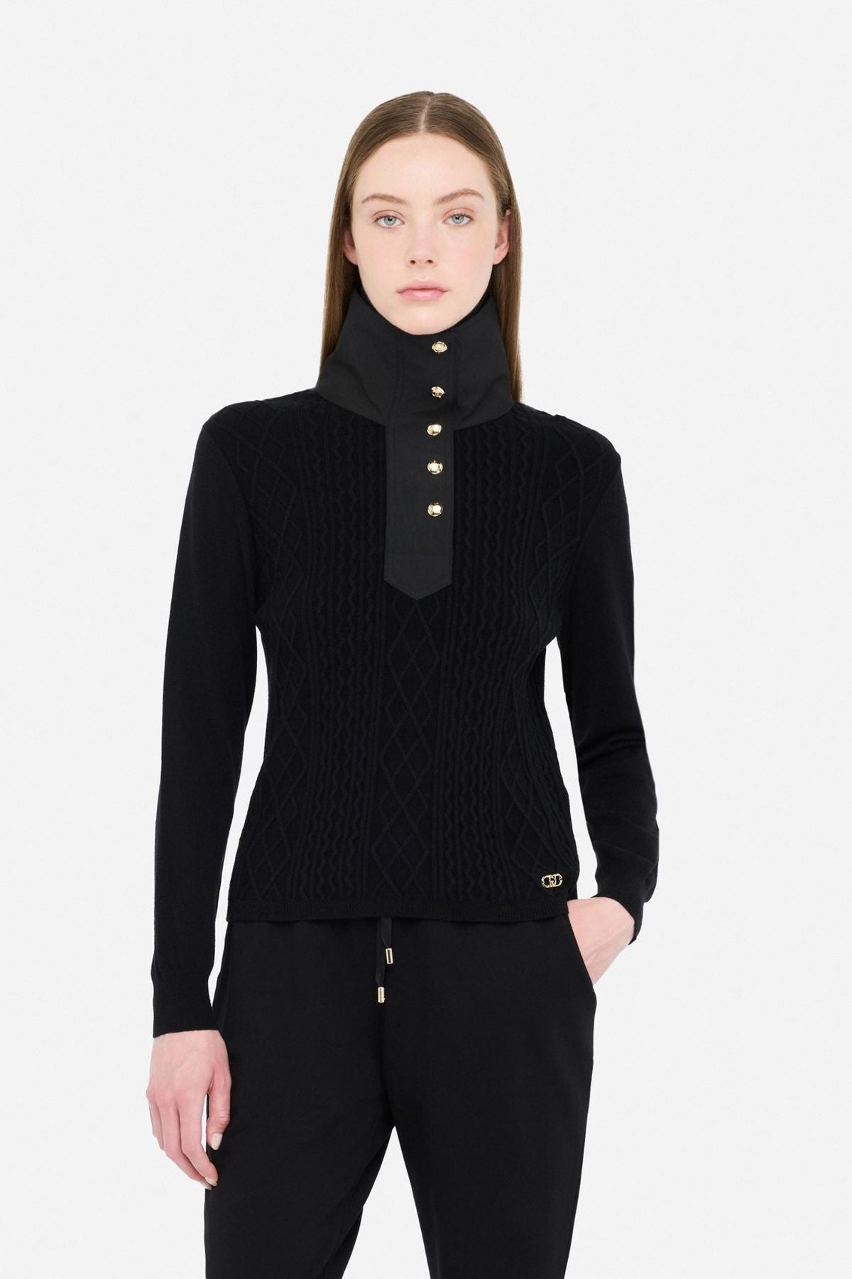 Liu Jo Grafik Örgü Dik Yaka Triko