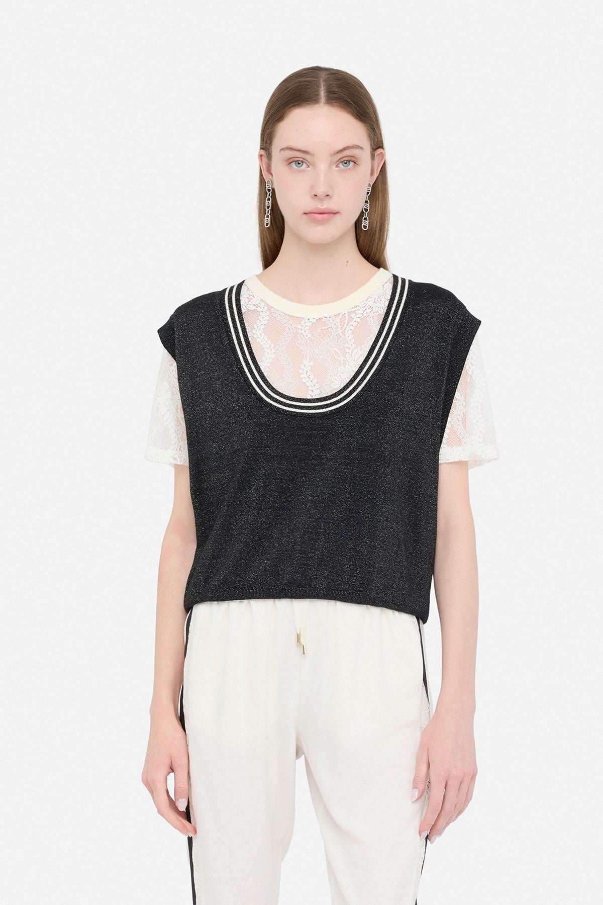 Liu Jo İçi Dantelli Kısa Kollu Triko
