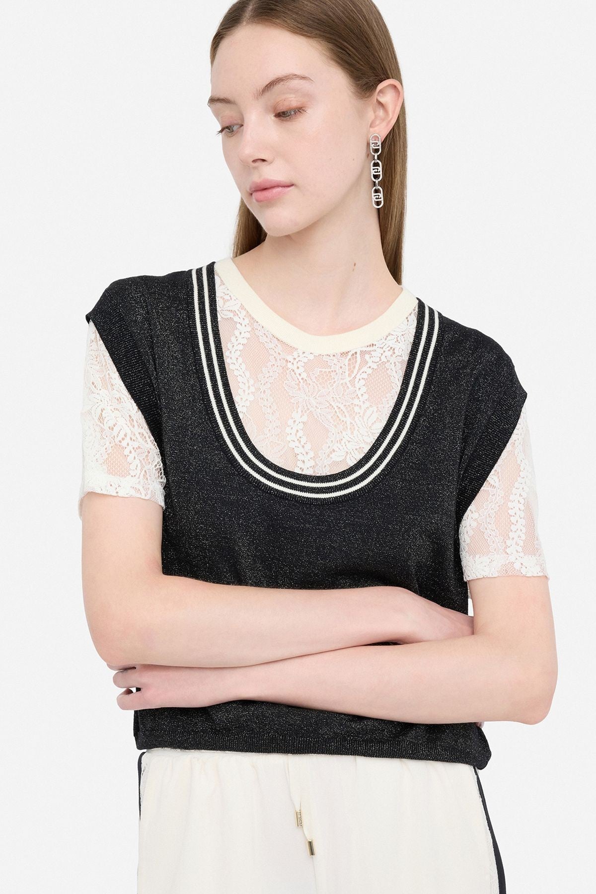 Liu Jo İçi Dantelli Kısa Kollu Triko