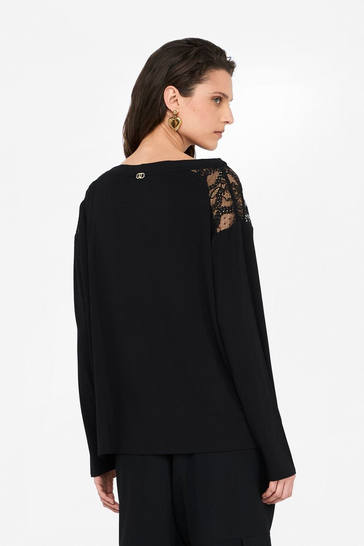 Liu Jo Omuzu Dantelli Uzun Kollu T.shirt