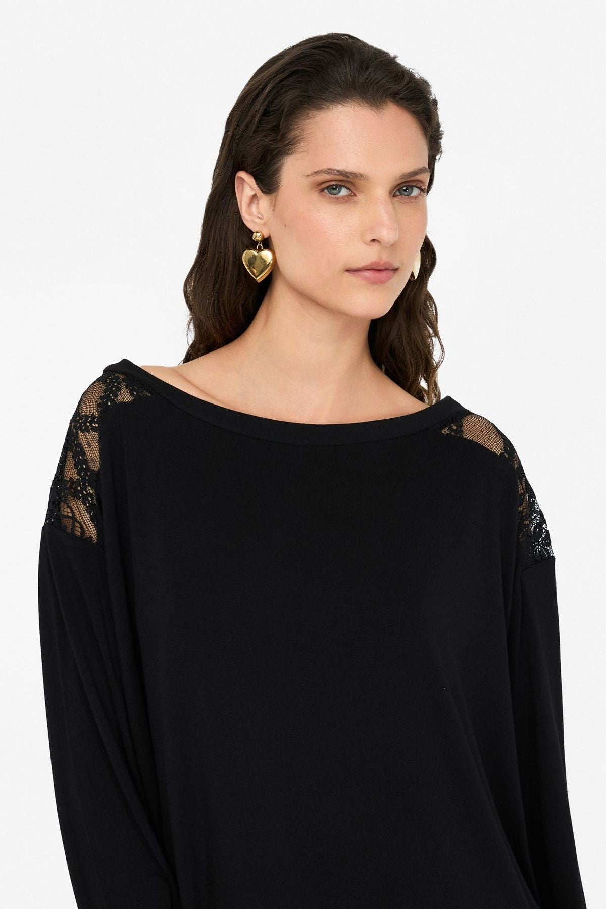 Liu Jo Omuzu Dantelli Uzun Kollu T.shirt