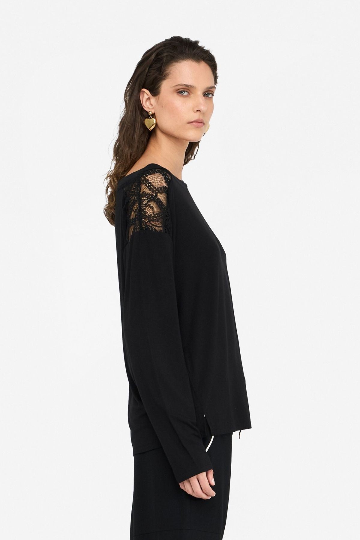 Liu Jo Omuzu Dantelli Uzun Kollu T.shirt