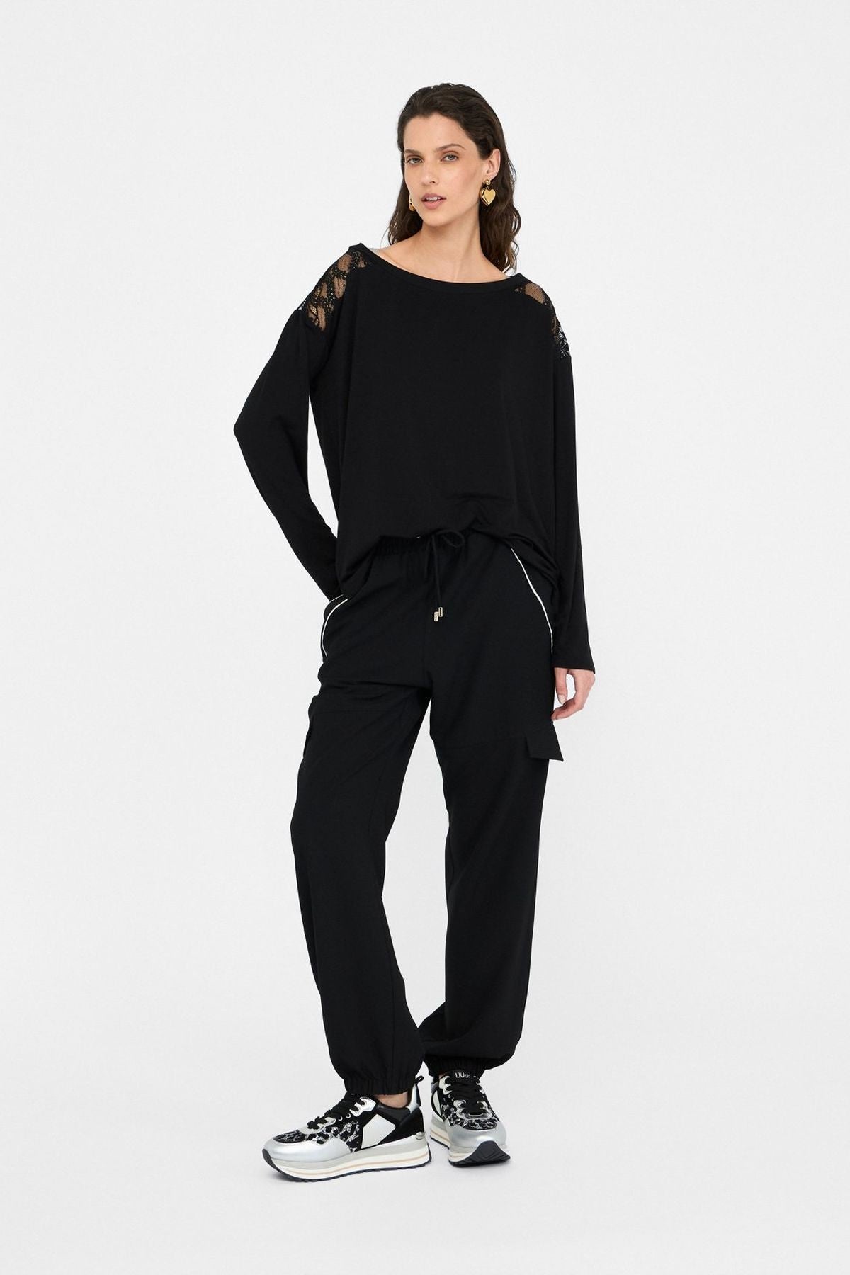 Liu Jo Omuzu Dantelli Uzun Kollu T.shirt