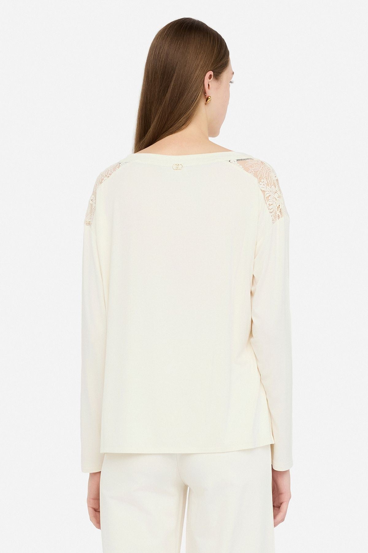 Liu Jo Omuzu Dantelli Uzun Kollu T.shirt