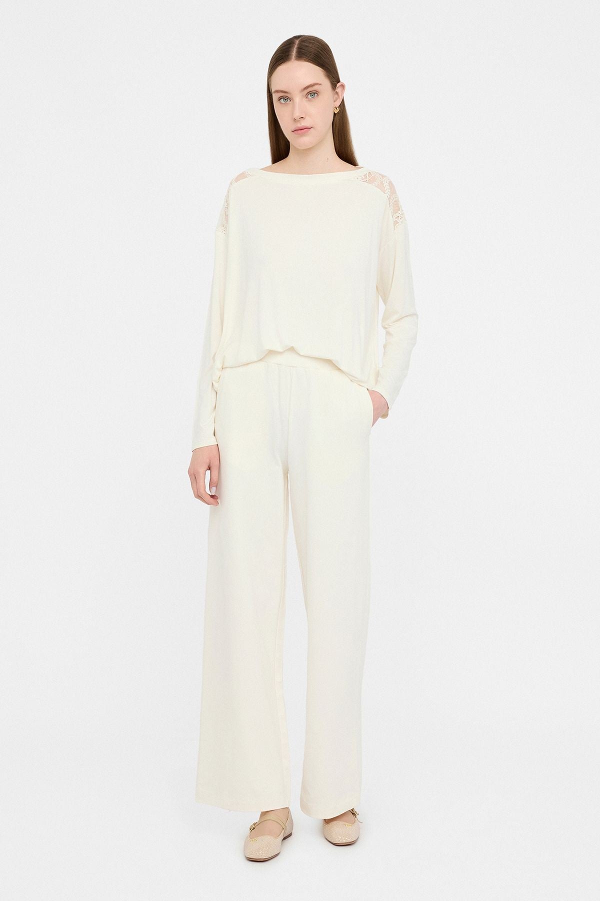 Liu Jo Omuzu Dantelli Uzun Kollu T.shirt