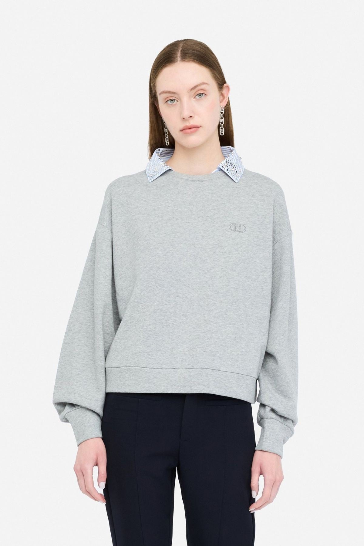 Liu Jo Taşlı Gömlek Yakalı Sweatshirt