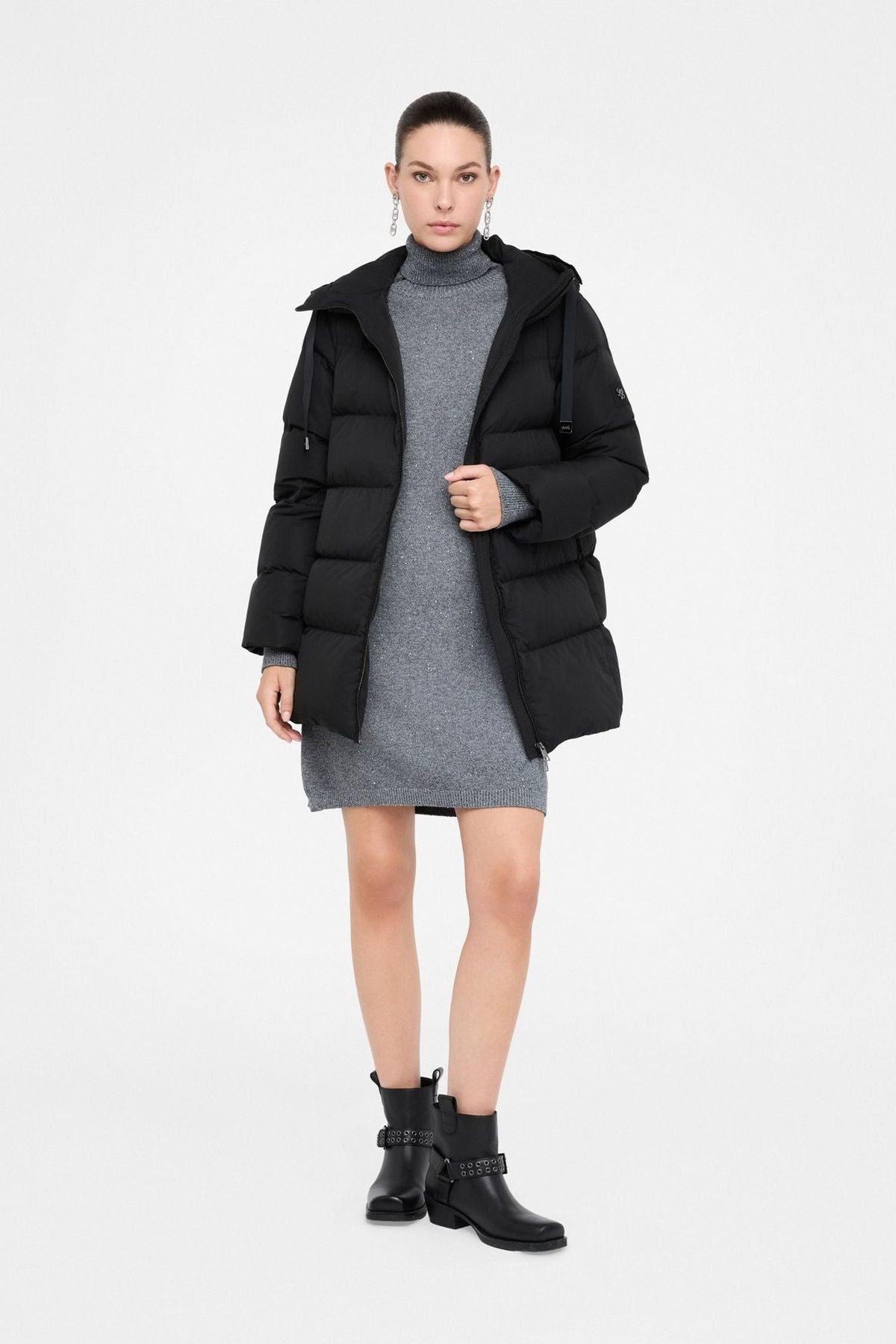 Liu Jo Kapüşonu Taş İşlemeli Kaz Tüyü Mont