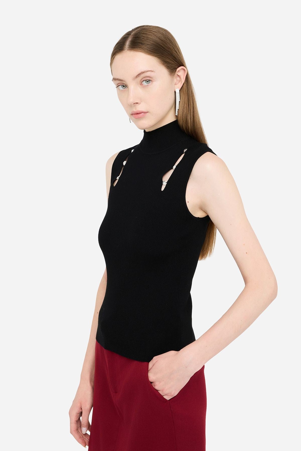 Liu Jo Omuzu Taşlı Dik Yaka Kolsuz Triko