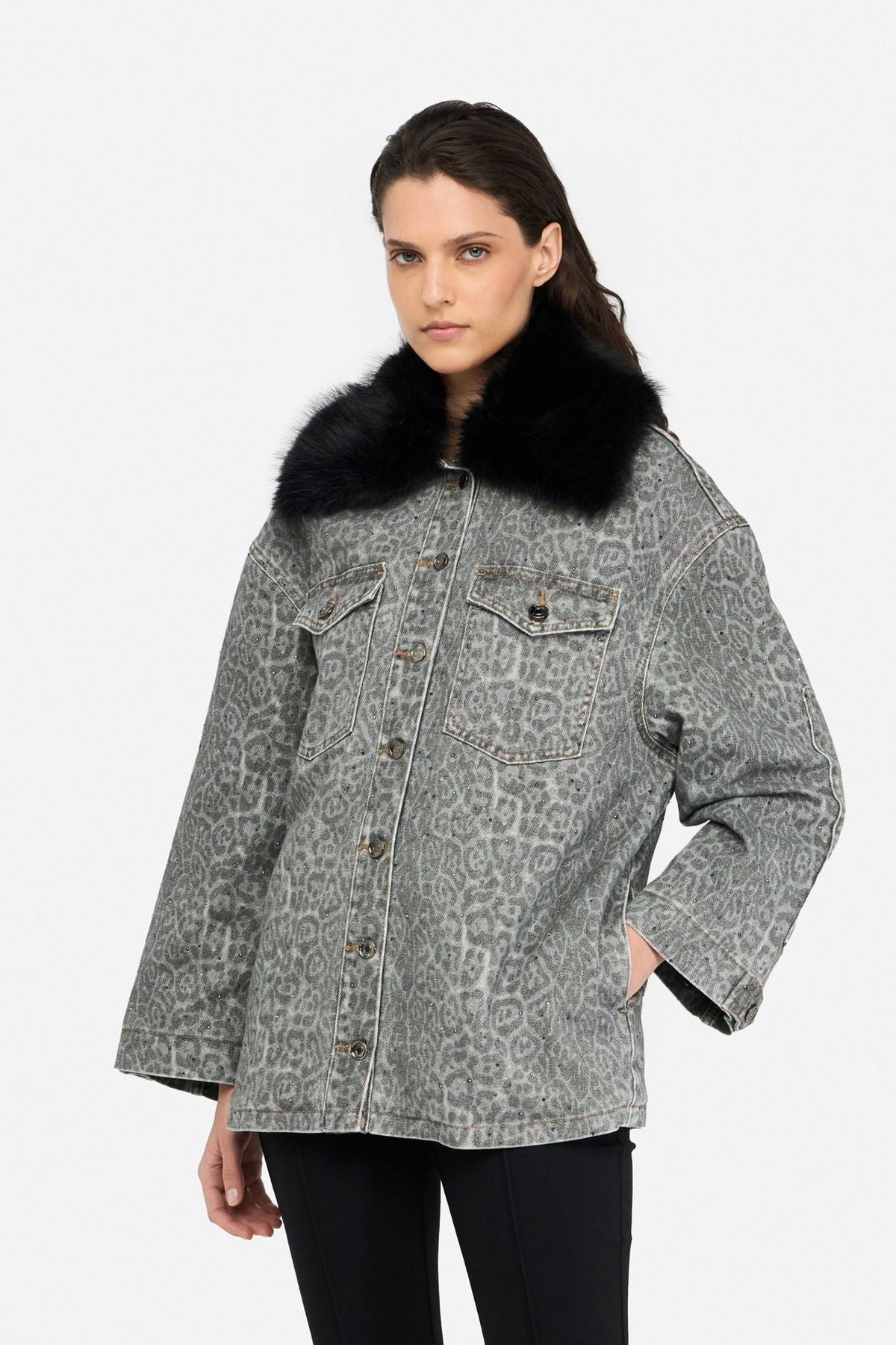 Liu Jo Leopar Desenli Jean Kapitone Ceket