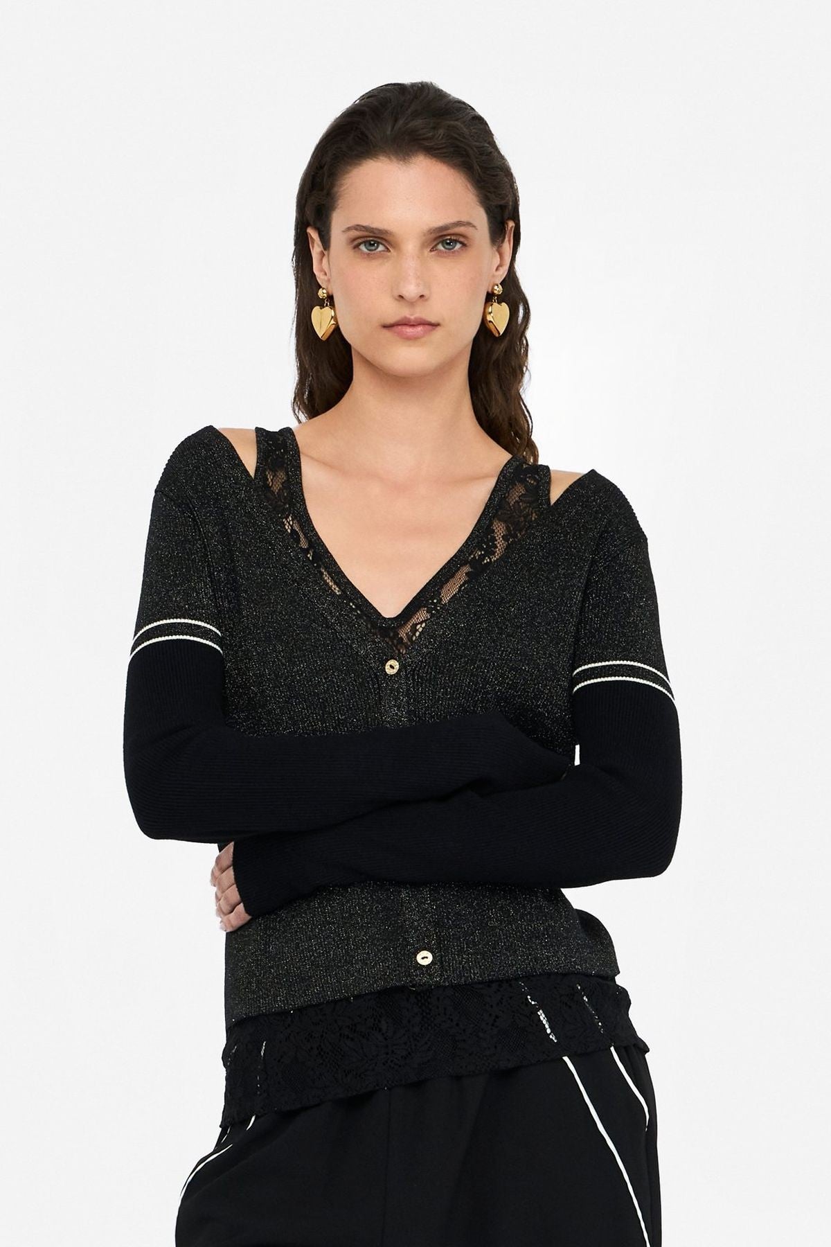 Liu Jo İçi Dantel Atletli Lurex Hırka