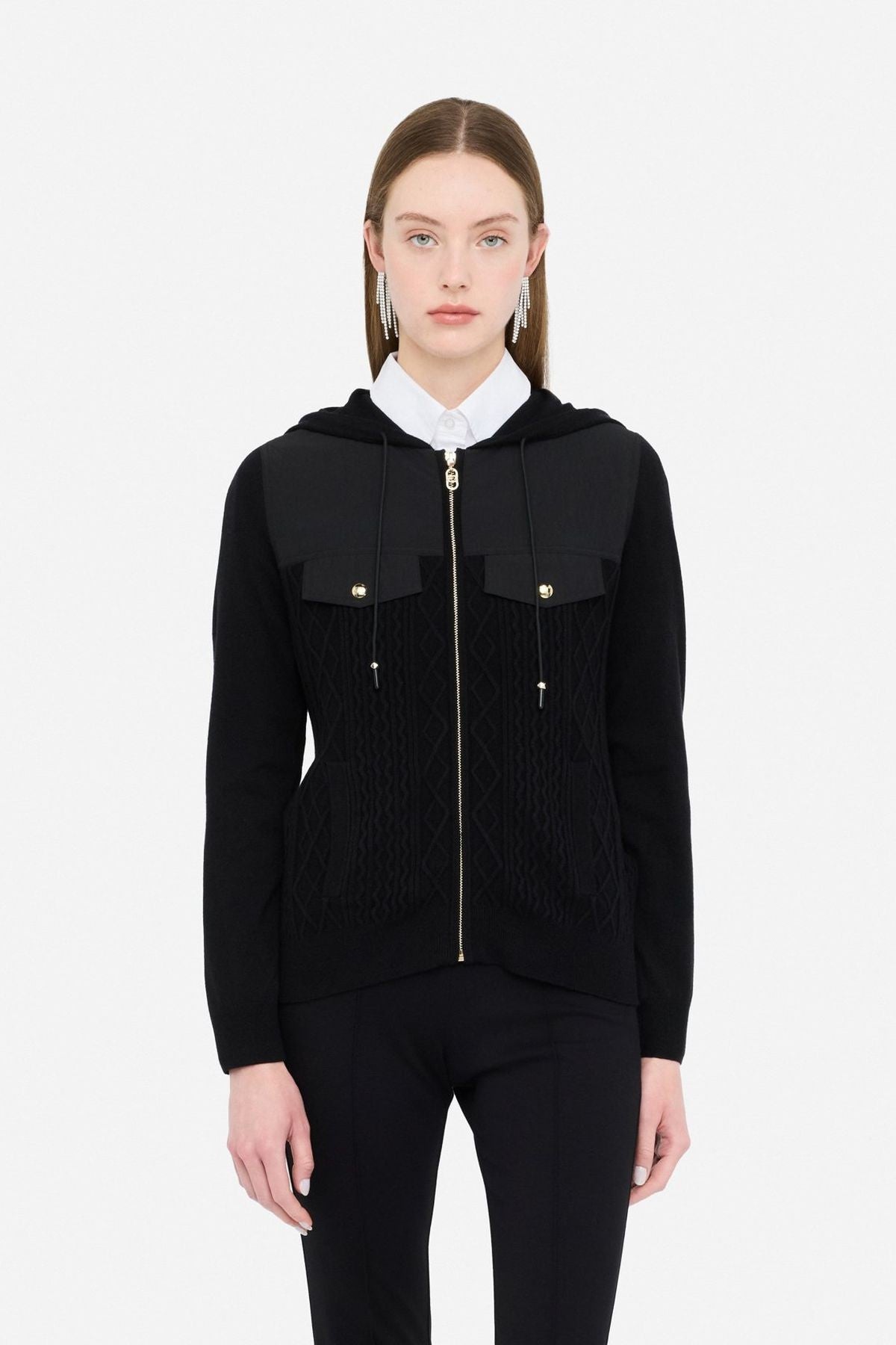 Liu Jo Kapüşonlu Grafik Dokuma Triko