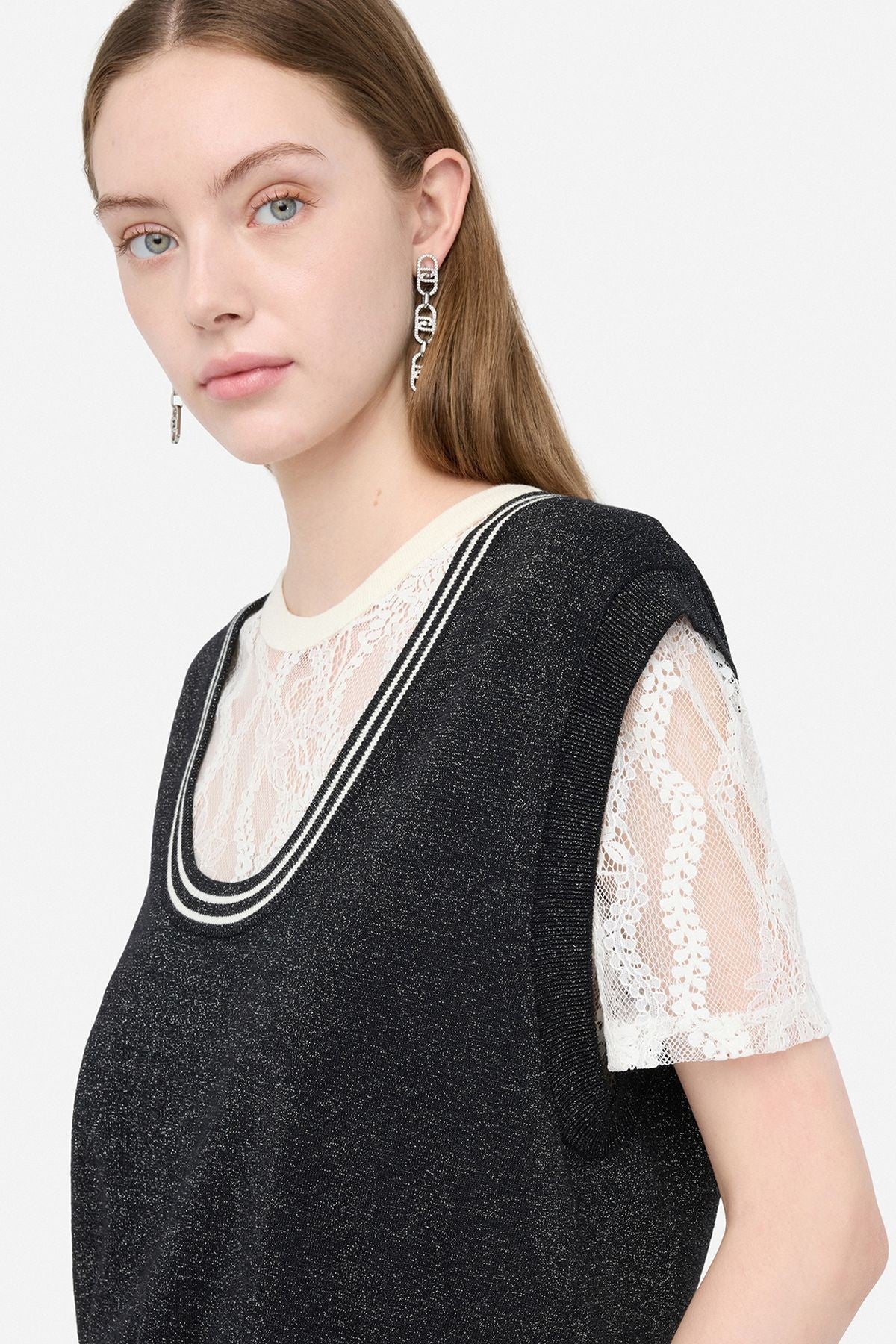 Liu Jo İçi Dantelli Kısa Kollu Triko