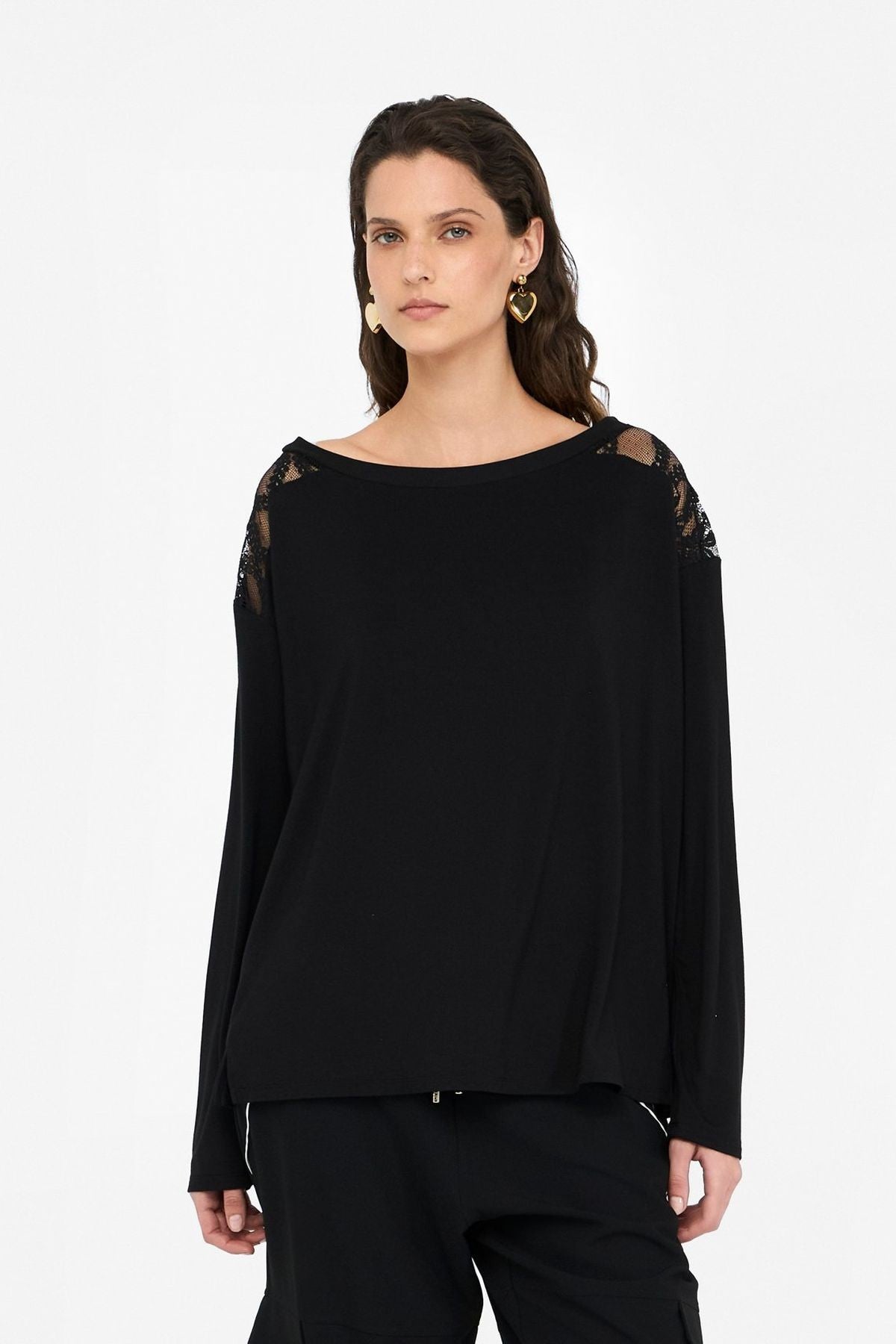 Liu Jo Omuzu Dantelli Uzun Kollu T.shirt