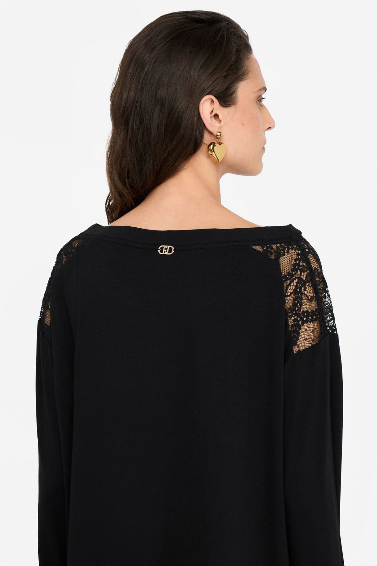 Liu Jo Omuzu Dantelli Uzun Kollu T.shirt