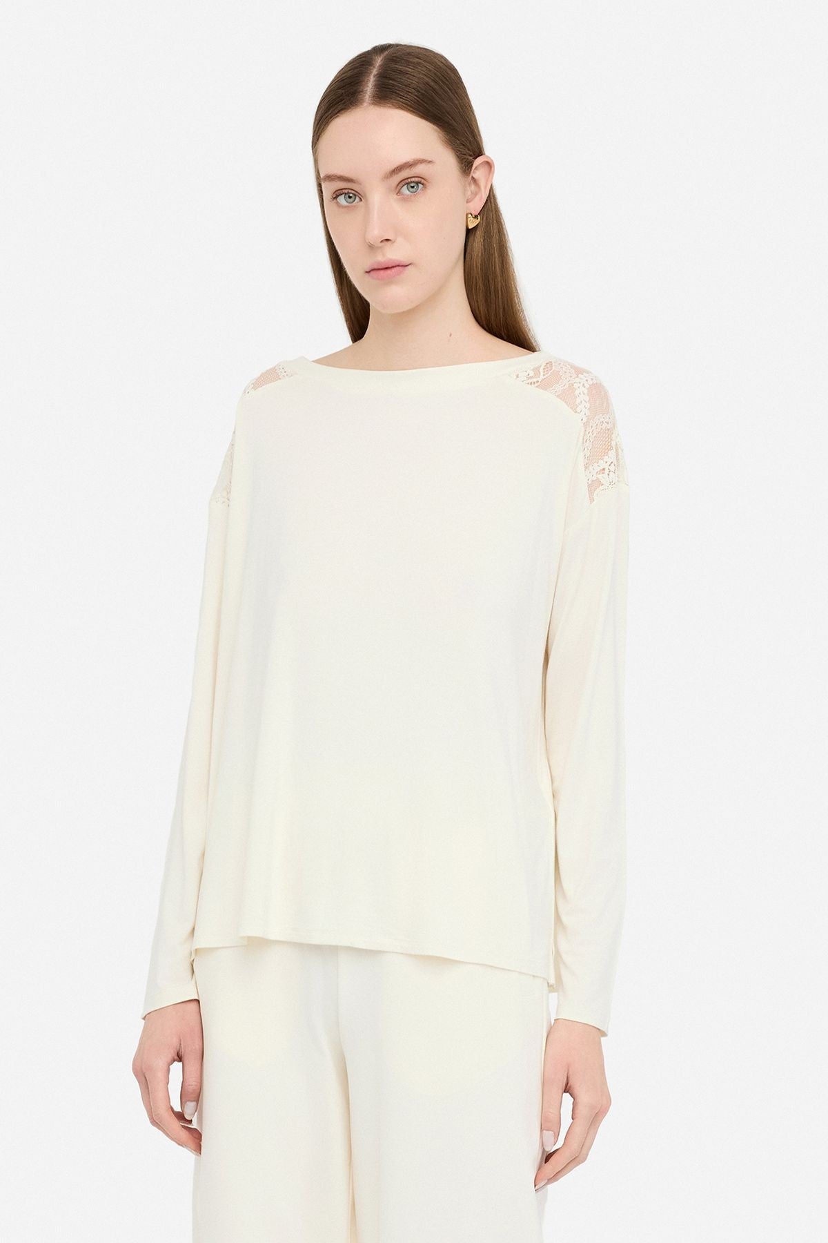 Liu Jo Omuzu Dantelli Uzun Kollu T.shirt