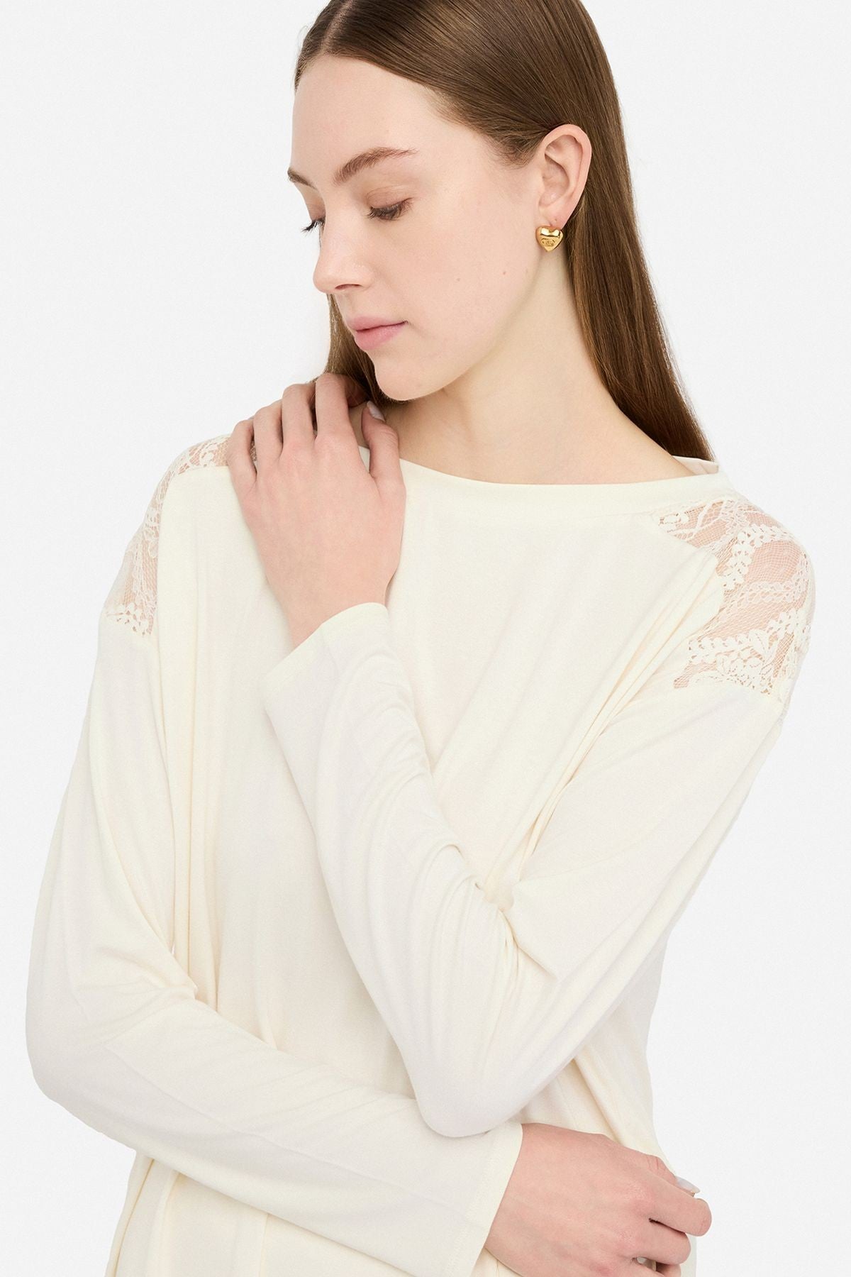 Liu Jo Omuzu Dantelli Uzun Kollu T.shirt