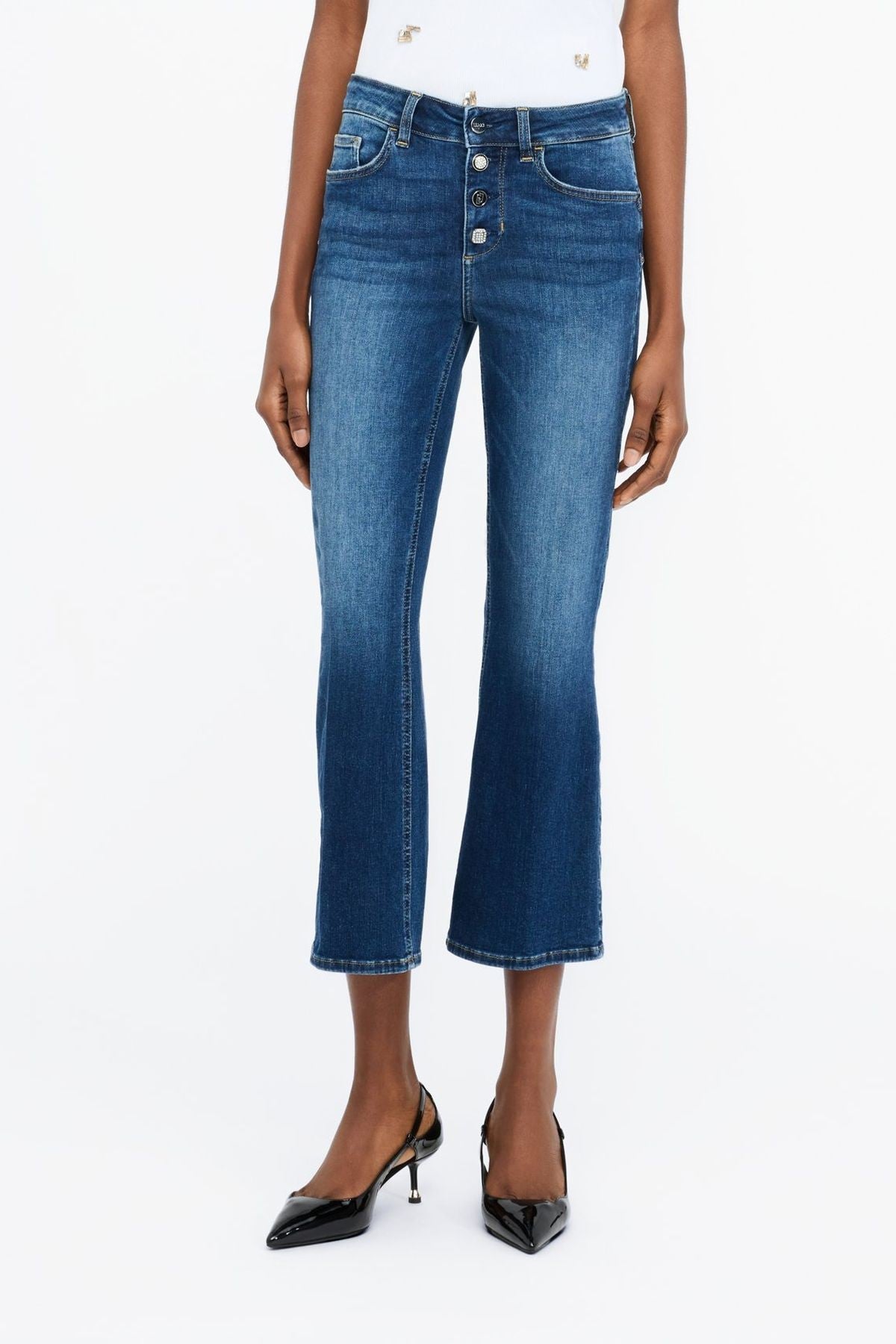 Liu Jo Taşlı Düğmeli Kısa Flare Paça Jean