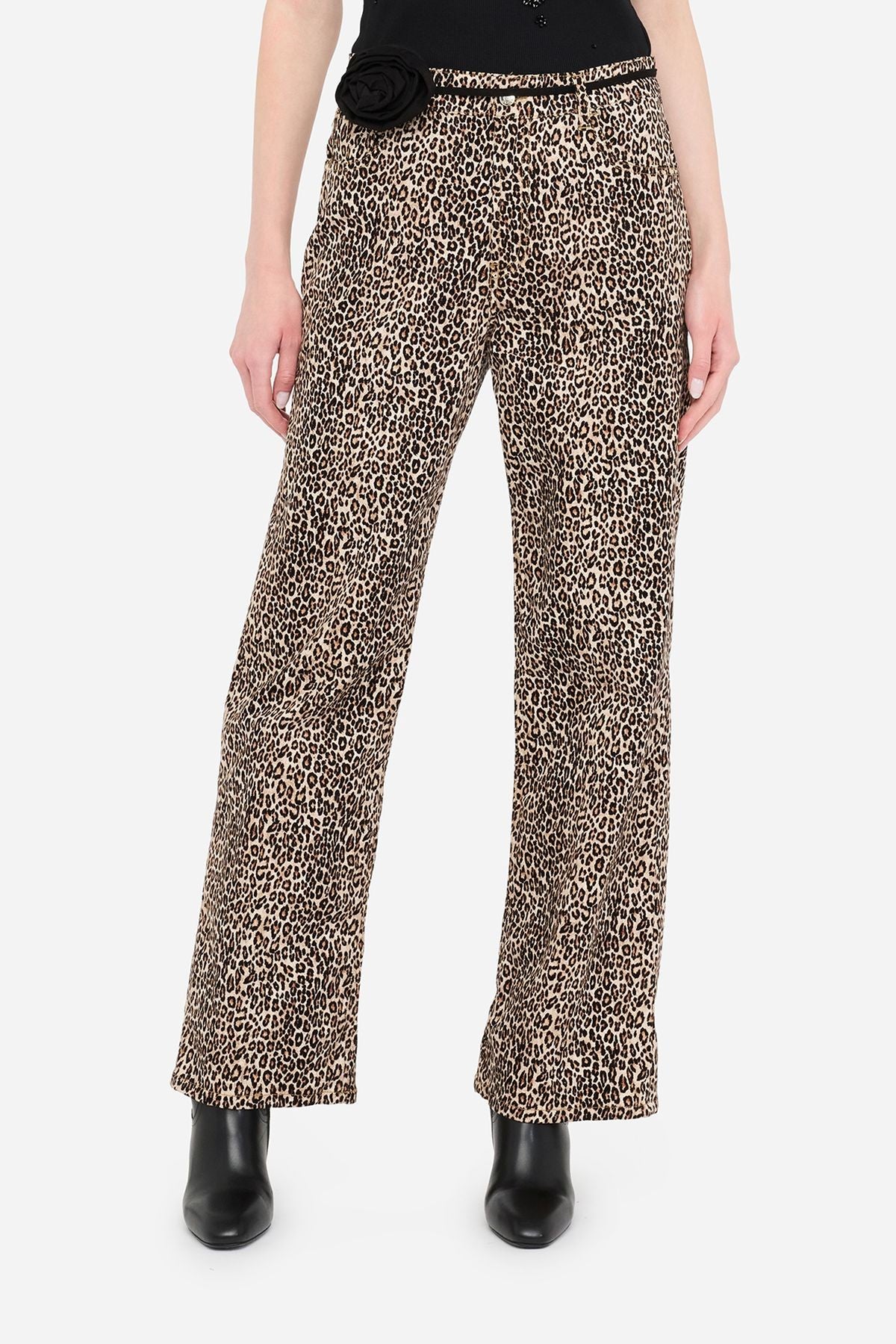 Liu Jo Mikro Leopar Desenli Düz Kesim Pantolon