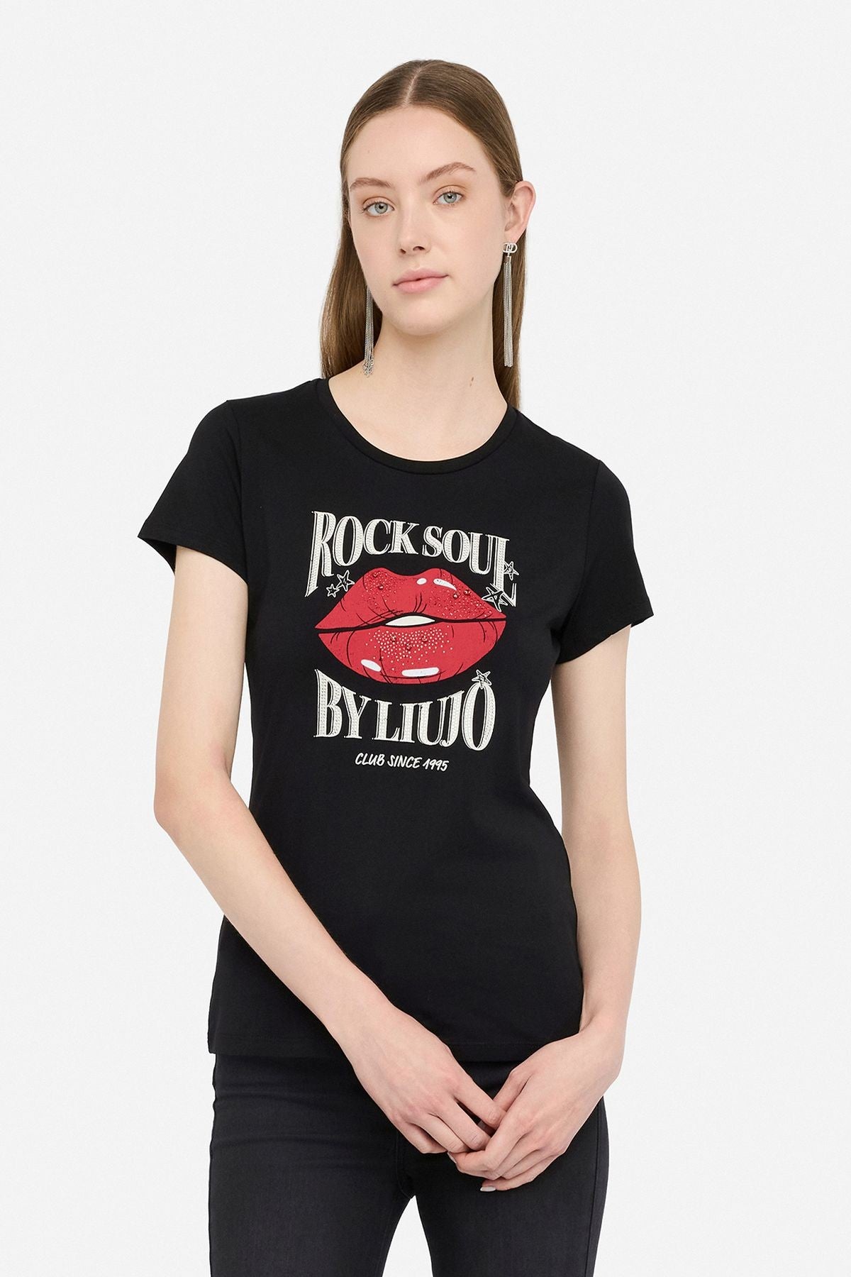 Liu Jo Siyah Rock Soul Baskılı T.shirt